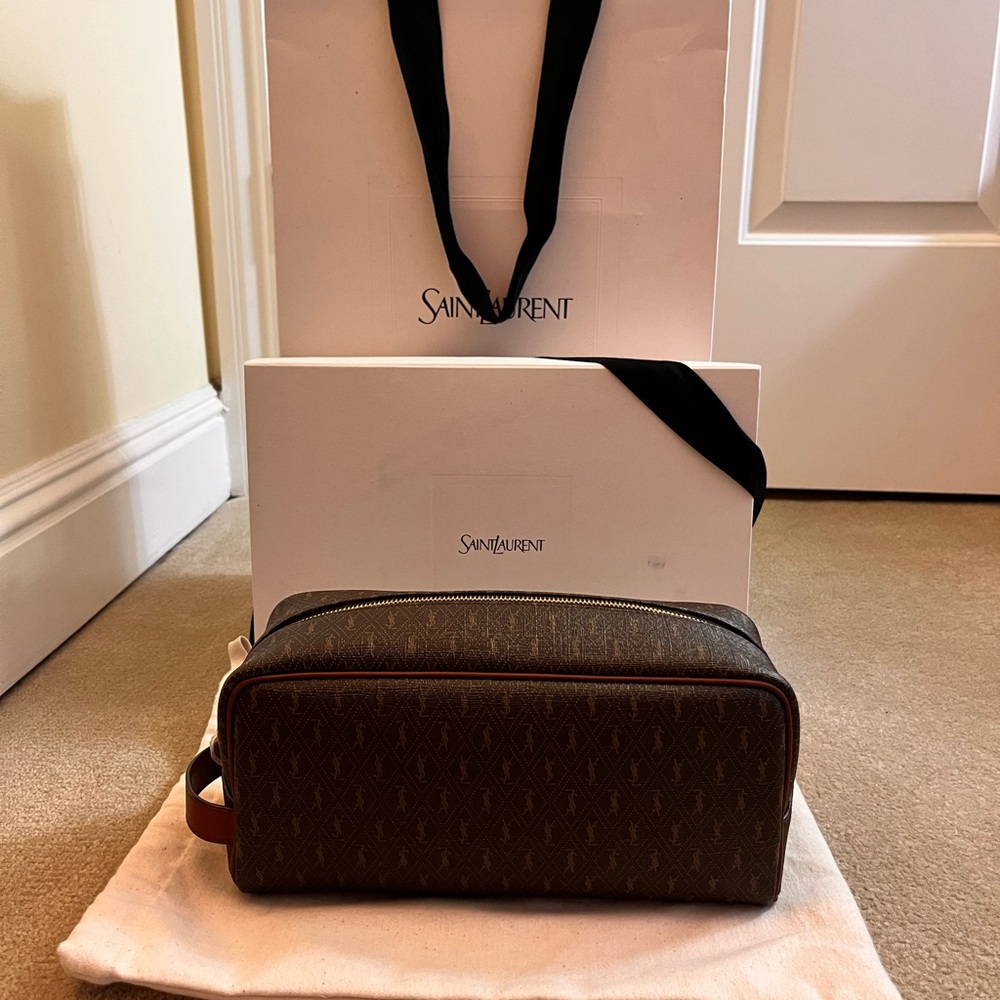 Saint Laurent Brown Toiletry Bag Monogram Design